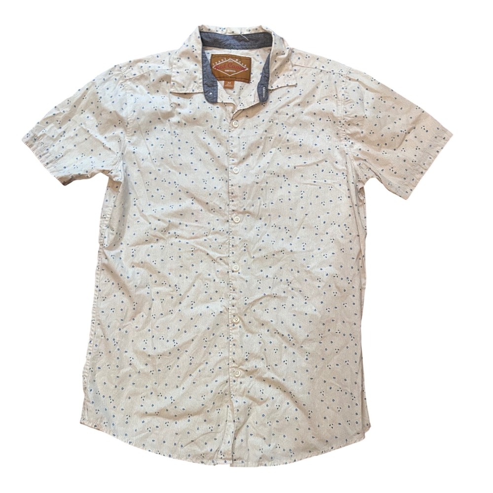 Red Camel Button Down Shirt Mens Cream Blue Floral Print Short Sleeve Size M